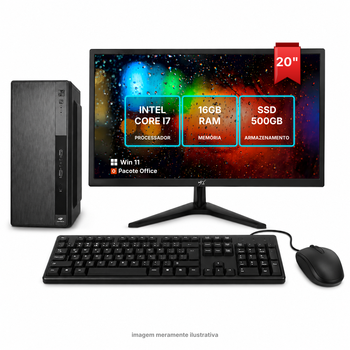 PC Office Completo I7 16GB SSD 500GB Monitor 20